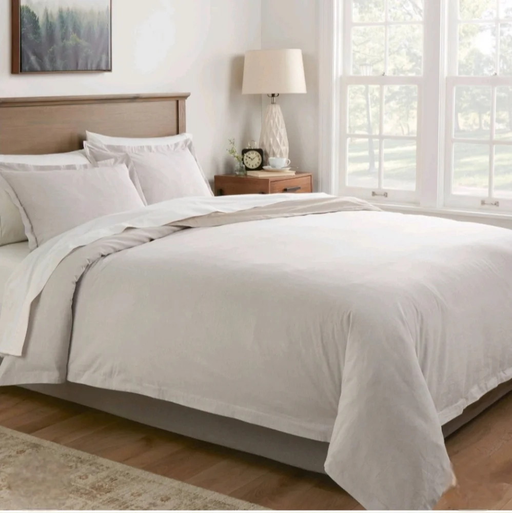 Threshold King Cotton Linen Chambray Duvet Cover & Sham Set Light Gray